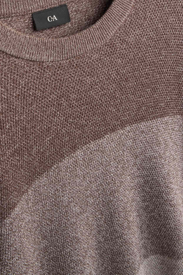 Herren - Pullover - gestreift - strukturiert - braun-melange