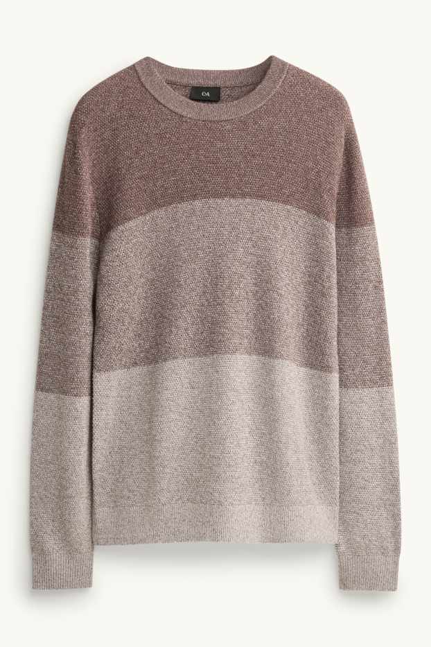 Herren - Pullover - gestreift - strukturiert - braun-melange