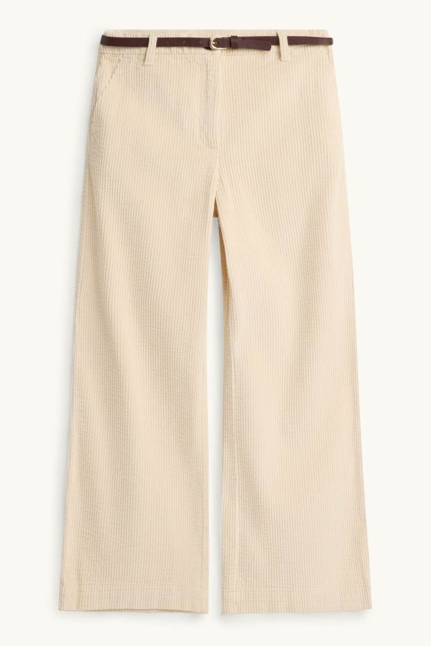 Kinderen: meisjes - Broek van corduroy, met riem - beige / bruin