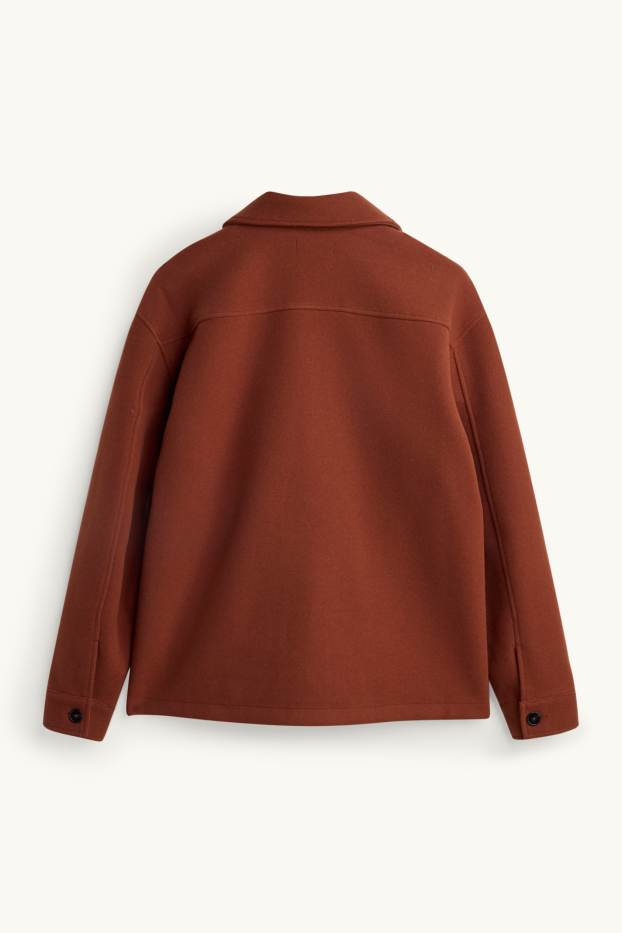 Pánské - Košilová bunda - relaxed fit - kent - hnědá