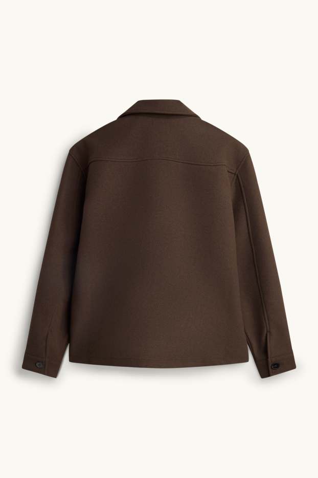 Pánské - Košilová bunda - relaxed fit - kent - hnědá