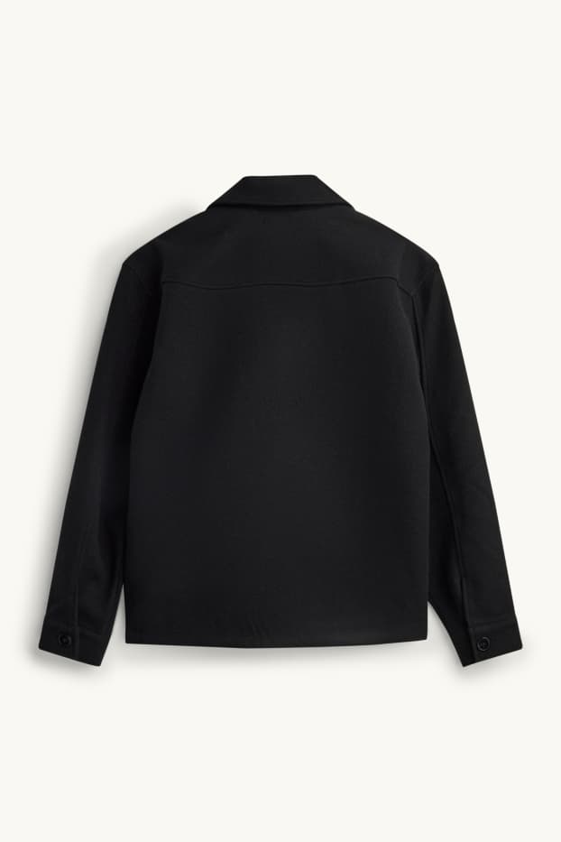 Pánské - Košilová bunda - relaxed fit - kent - černá
