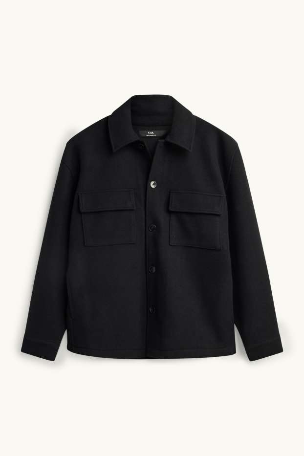 Pánské - Košilová bunda - relaxed fit - kent - černá