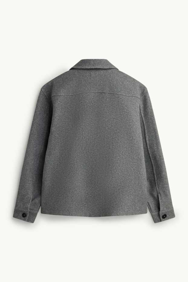 Pánské - Košilová bunda - relaxed fit - kent - šedá-žíhaná