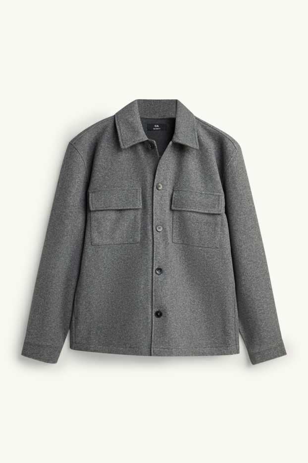 Pánské - Košilová bunda - relaxed fit - kent - šedá-žíhaná
