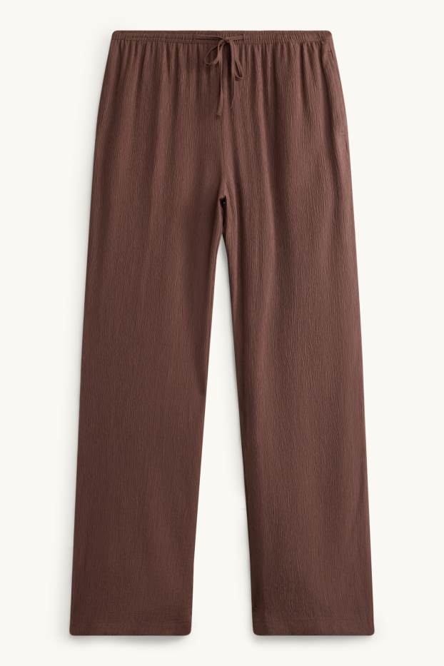 Donna - Pantaloni - vita media - gamba larga - marrone scuro