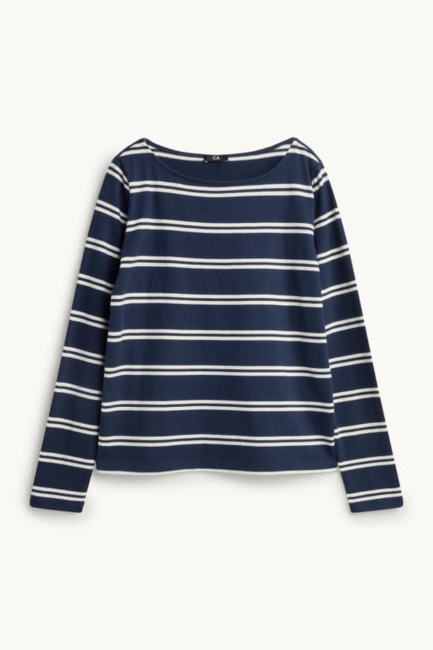 Damen - Langarmshirt - Regular Fit - gestreift - dunkelblau / weiß