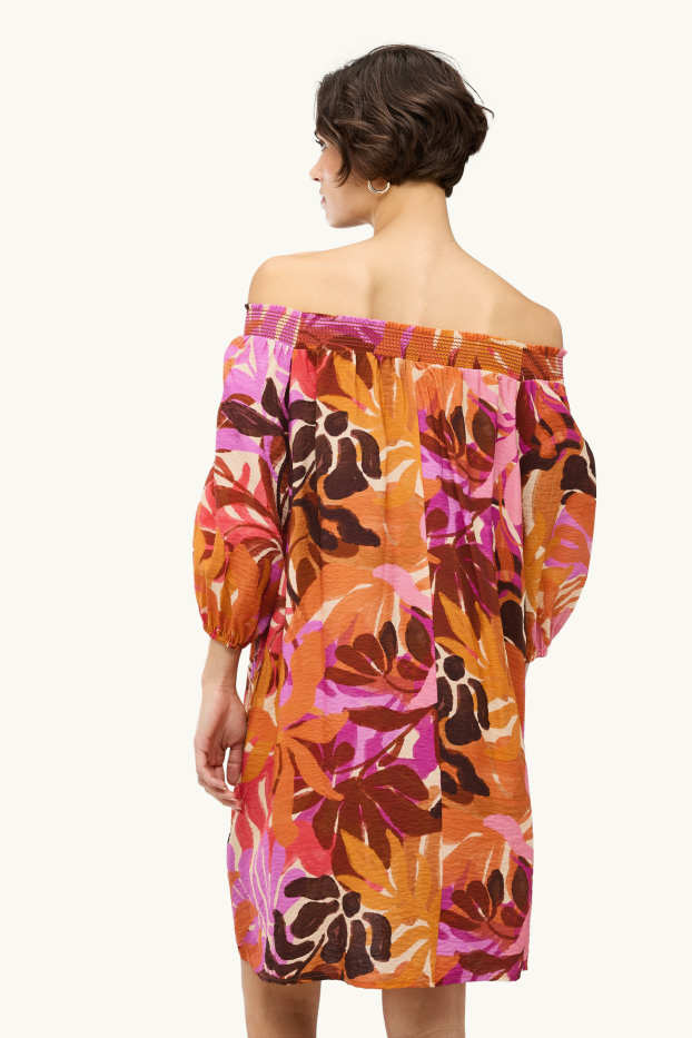 Damen - Kleid - Viskose-Mix - gemustert - orange