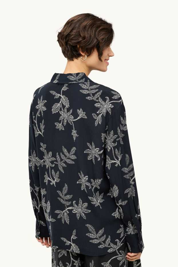 Damen - Bluse - geblümt - schwarz