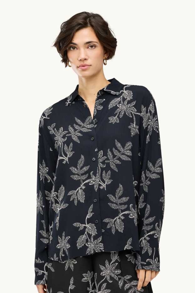Damen - Bluse - geblümt - schwarz