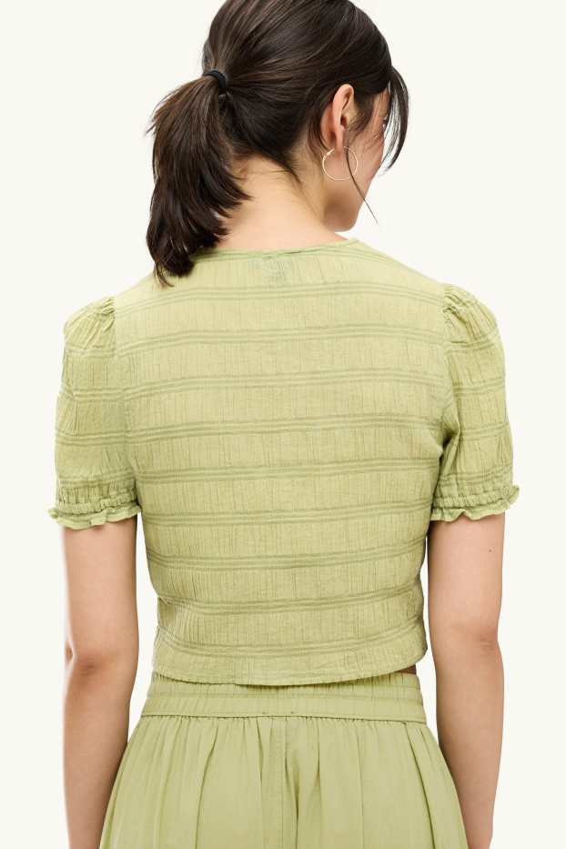 Damen - Crop Bluse - gesmokt - hellgrün