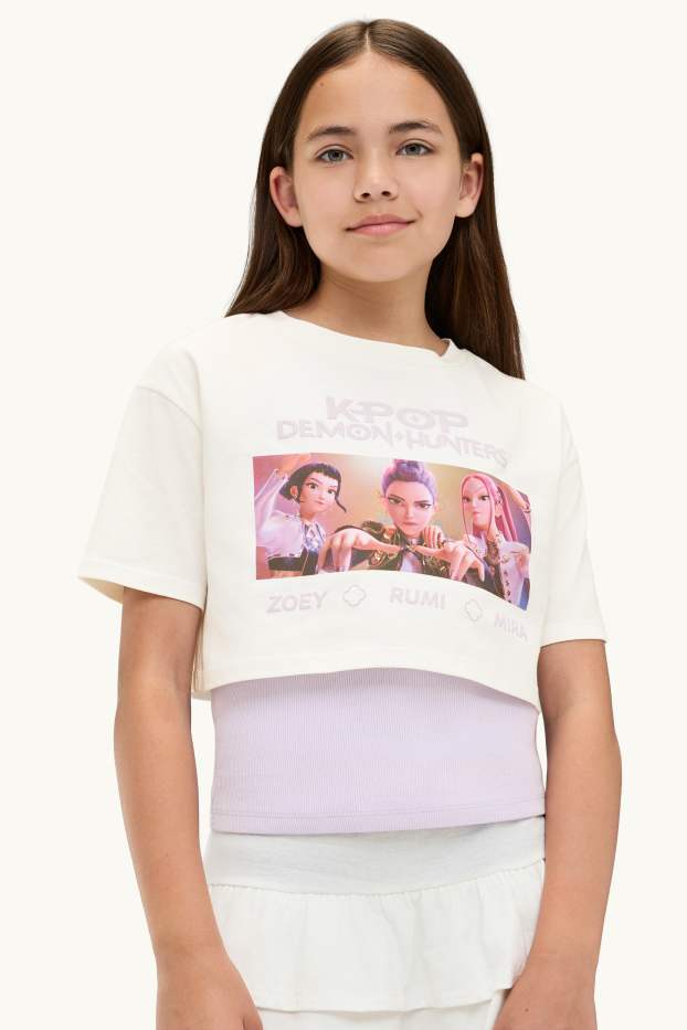 Enfants filles - KPop Demon Hunters - ensemble - T-shirt et haut - 2 pièces - violet / blanc