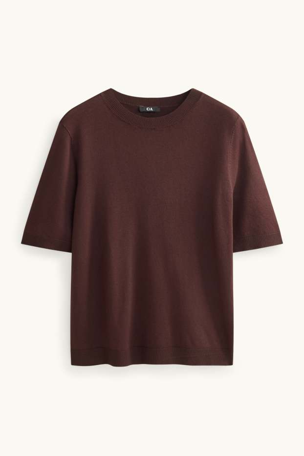 Damen - Strickpullover - kurzarm - dunkelbraun