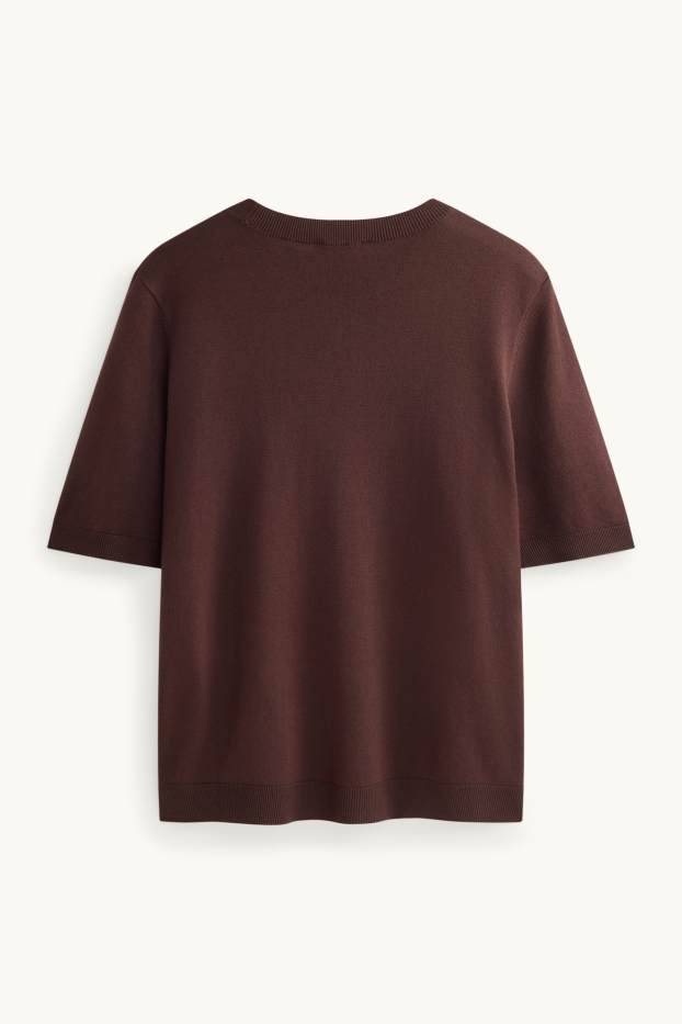 Damen - Strickpullover - kurzarm - dunkelbraun