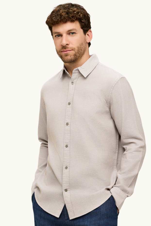 Herren - Hemd - Regular Fit - Kent - strukturiert - beige