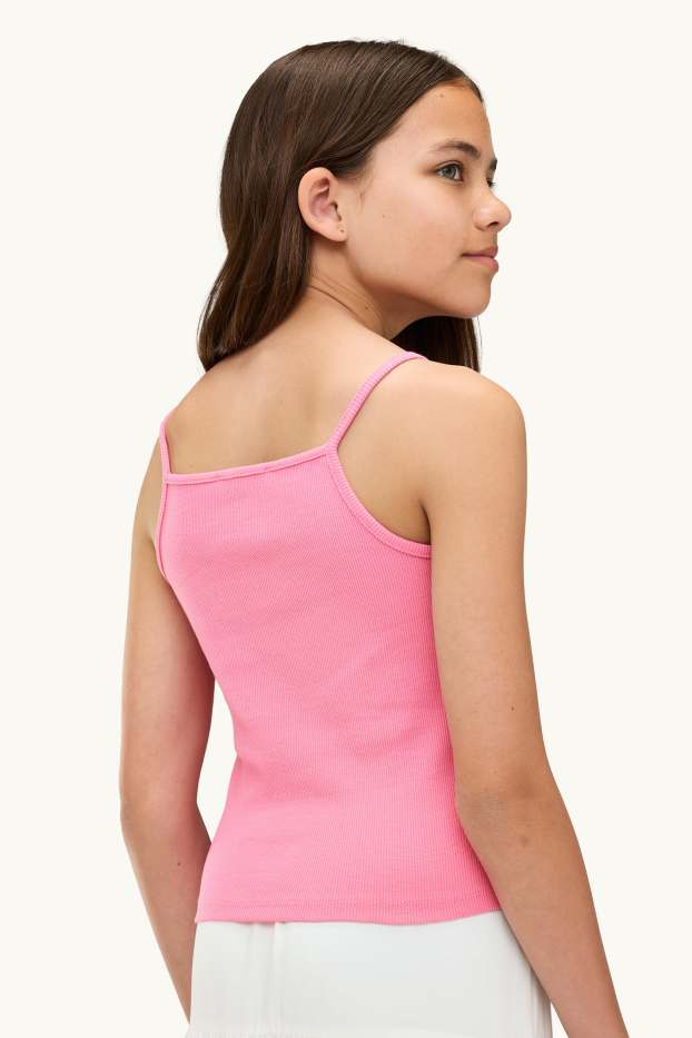 Enfants filles - Lot de 2 - fleur et coquillage - haut - finition côtelée - blanc / rose
