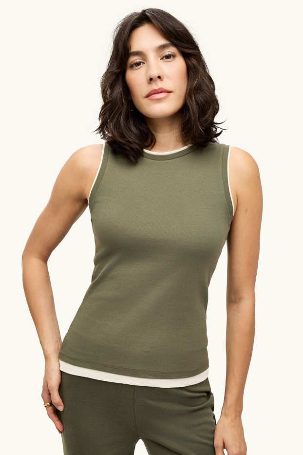 Femmes - Haut - look 2-en-1 - kaki