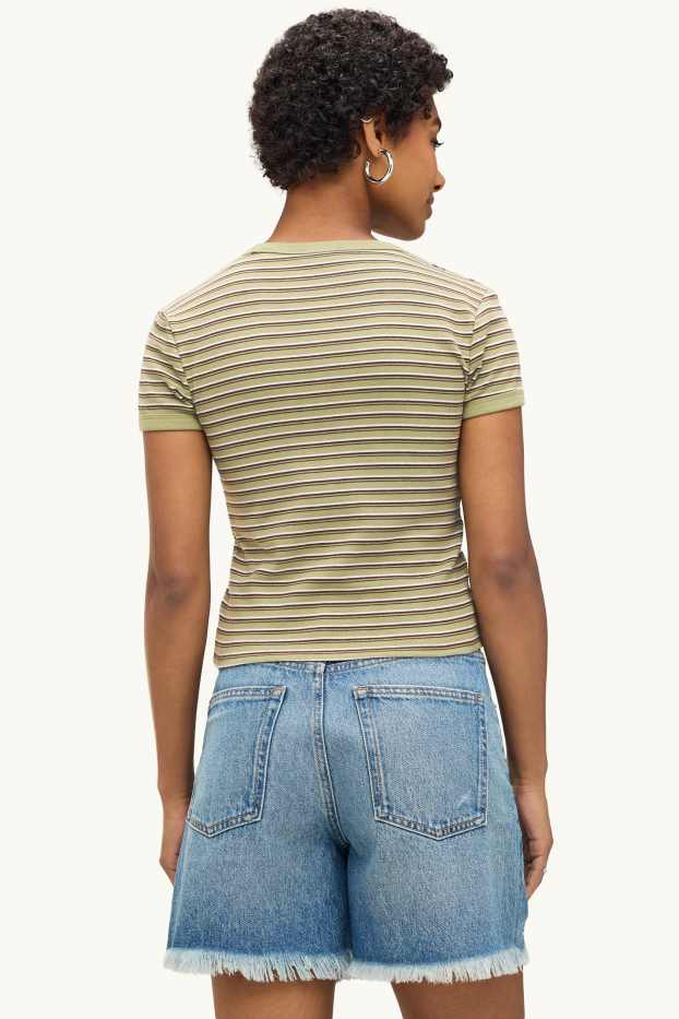 Dona - Samarreta de mànigues curtes - slim fit - de ratlles - verd clar