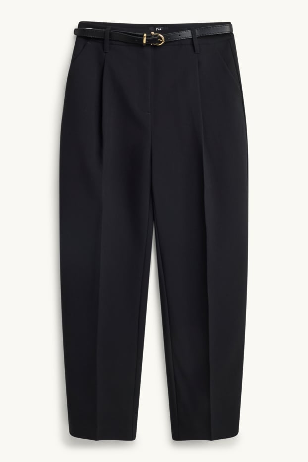 Dames - Pantalon met riem - high waist - tapered fit - zwart