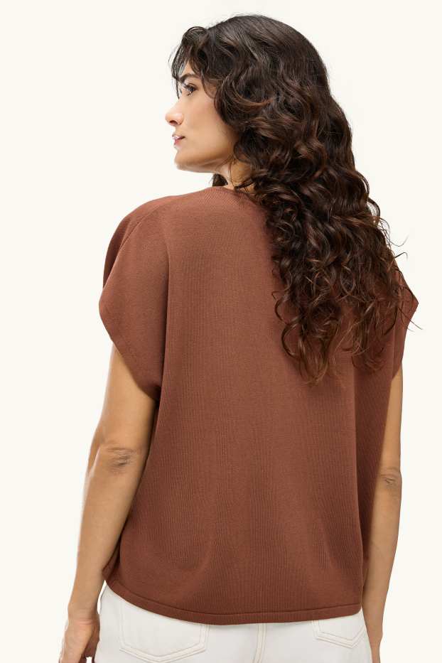 Damen - Strickpullover - kurzarm - hellbraun