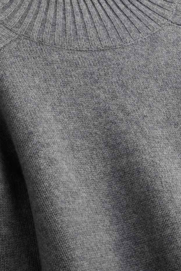 Femmes - Pull à col montant, contenant du cachemire - laine mélangée - gris chiné
