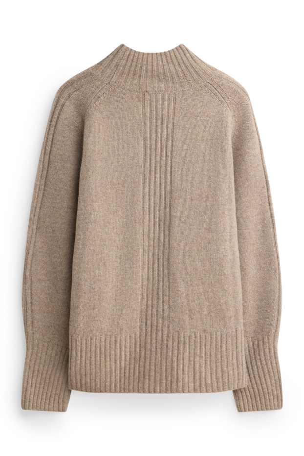 Femmes - Pull à col montant, contenant du cachemire - laine mélangée - marron clair
