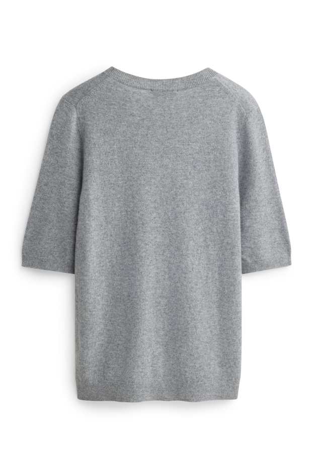 Damen - Kaschmir-Strickpullover - kurzarm - grau-melange