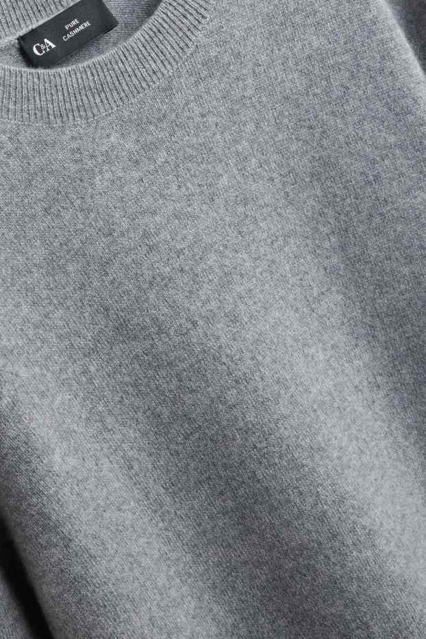 Damen - Kaschmir-Strickpullover - kurzarm - grau-melange