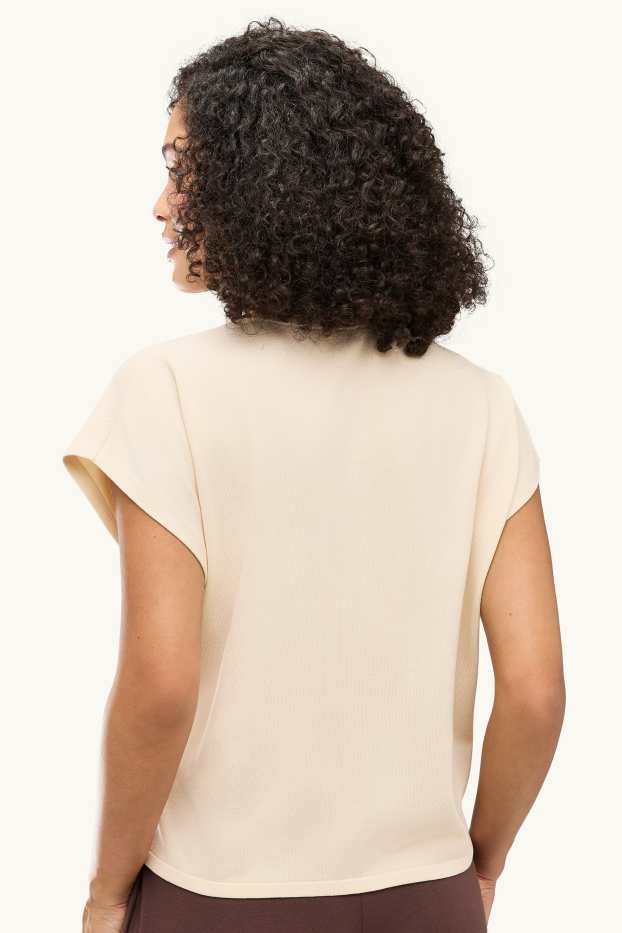 Damen - Strickpullover - kurzarm - hellbeige