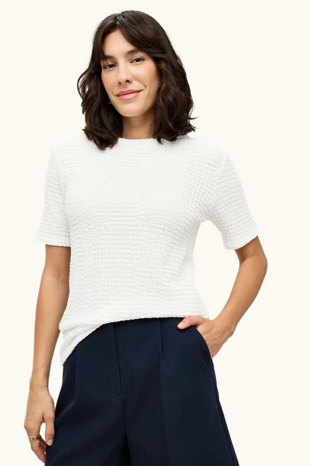 Dames - T-shirt - regular fit - met structuur - wit