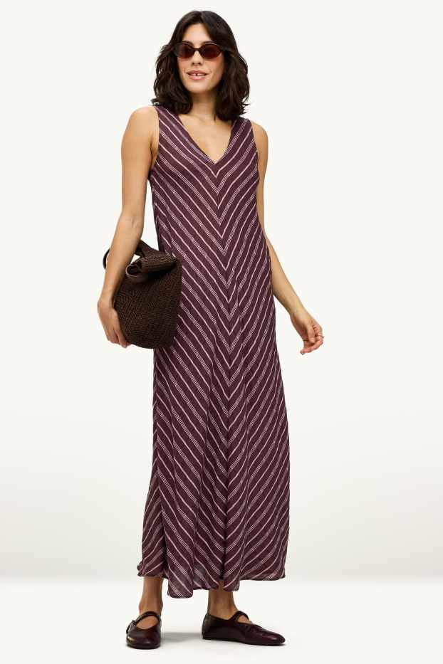 Damen - Kleid mit V-Ausschnitt - Straight Fit - Viskose-Mix - bordeaux