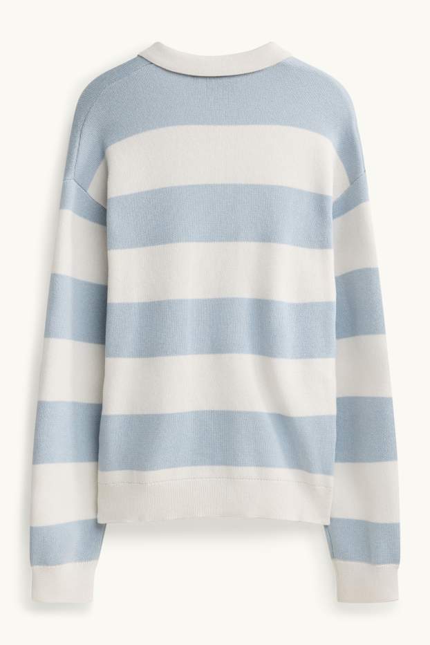Herren - Pullover - gestreift - weiß / hellblau