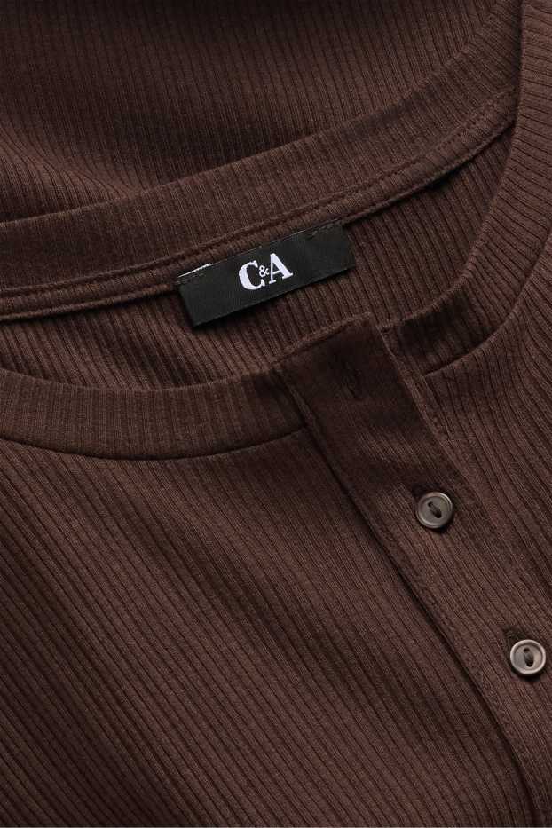 Dona - Samarreta d’estil henley - slim fit - acanalada - marró fosc