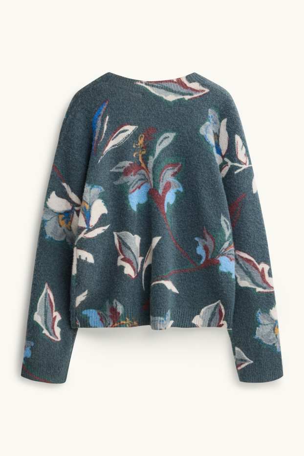 Women - Jumper - floral - dark green