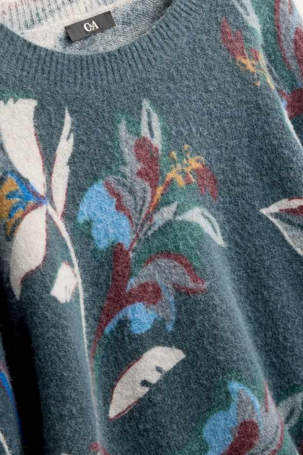 Women - Jumper - floral - dark green