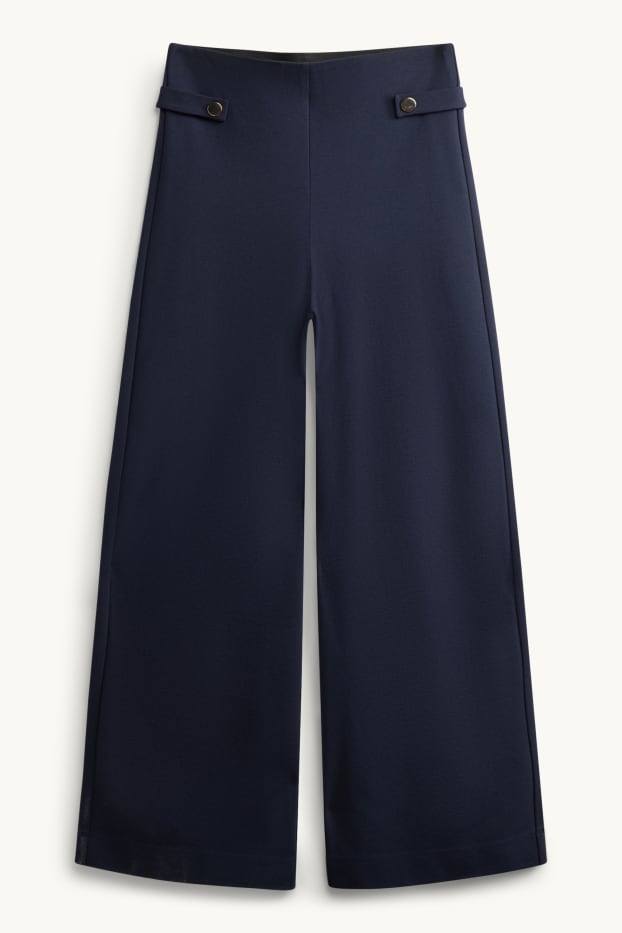 Damen - Jersey-Hose - High Waist - Wide Leg - dunkelblau