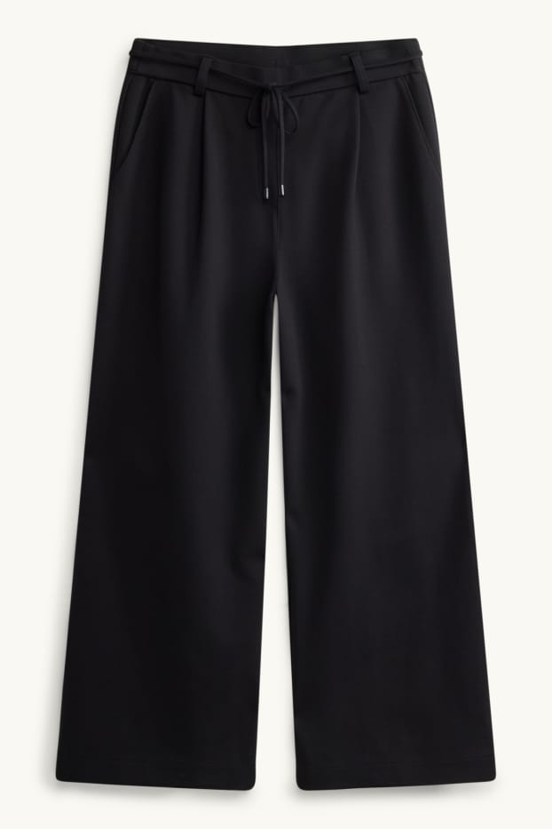 Femmes - Pantalon en jersey court - high waist - wide leg - noir