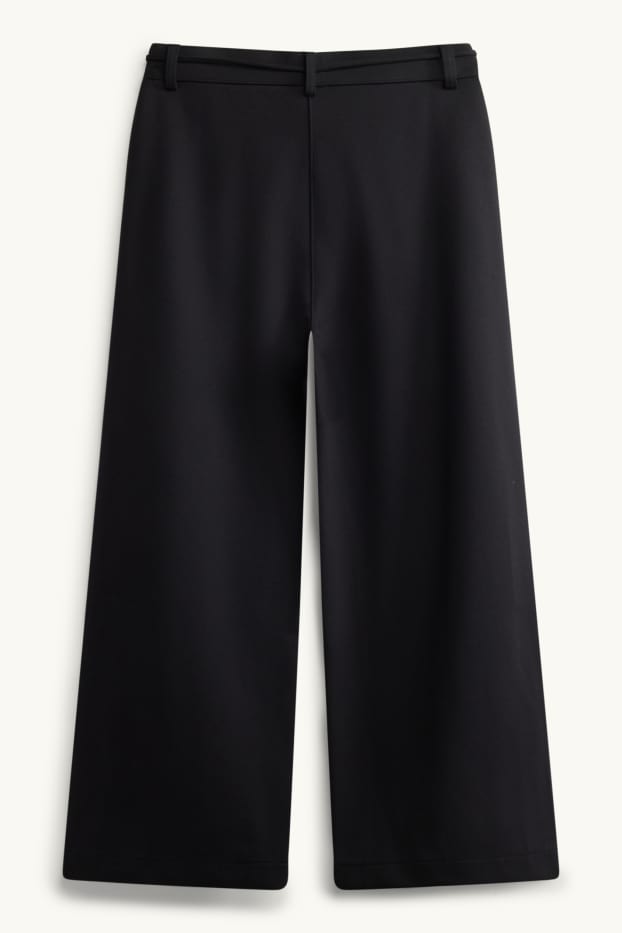 Femmes - Pantalon en jersey court - high waist - wide leg - noir