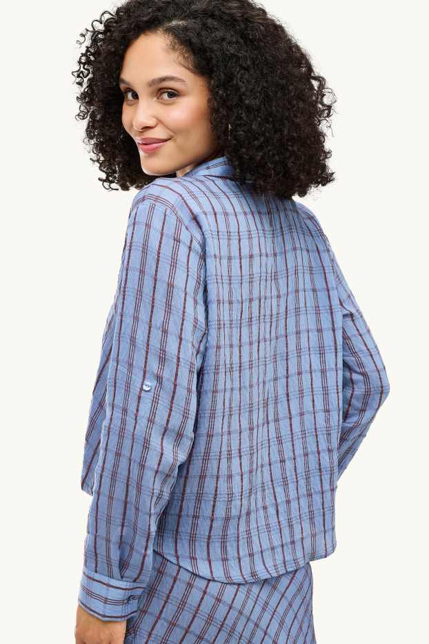 Donna - Blusa con nodo - fantasia - blu