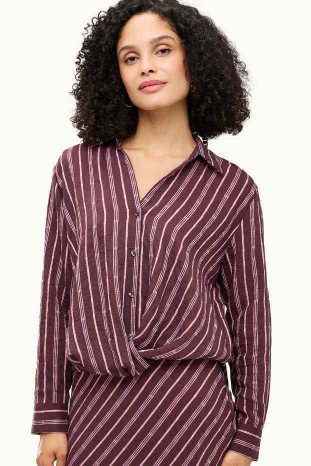 Donna - Blusa con nodo - fantasia - marrone