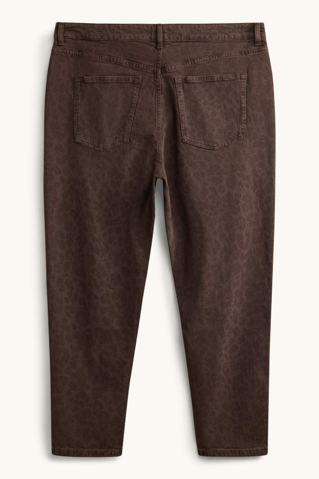Femei - Mom jeans - talie înaltă - LYCRA ® - imprimeu de leopard - maro închis