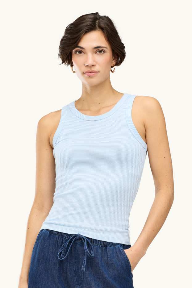 Damen - Top - gestreift - hellblau