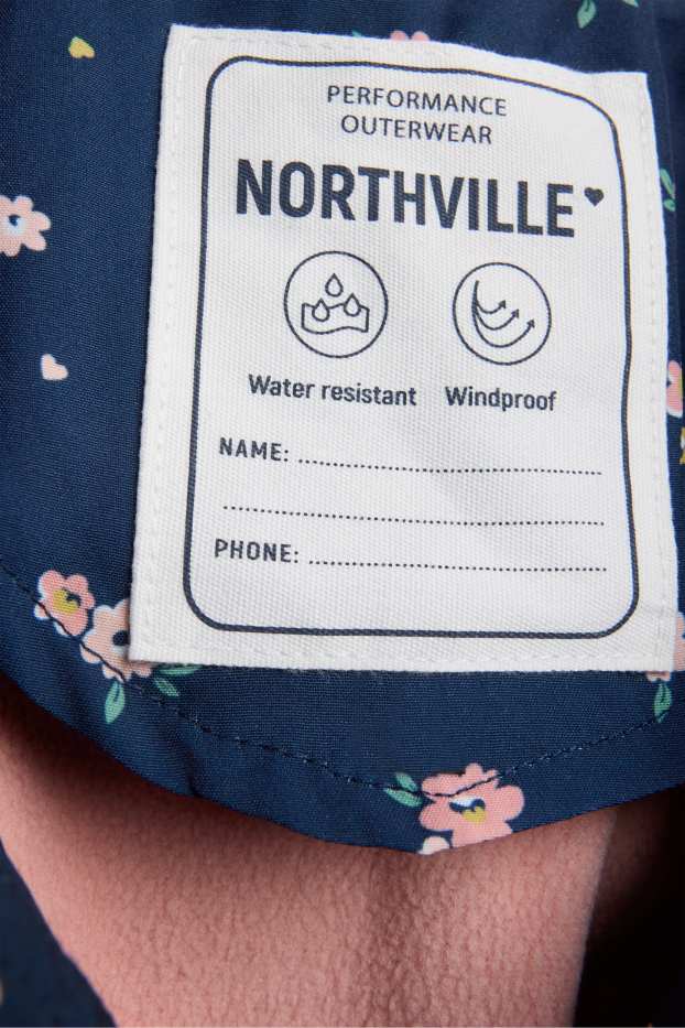 Kinder Mädchen - Blume - Softshelljacke mit Kapuze - wasserdicht - dunkelblau
