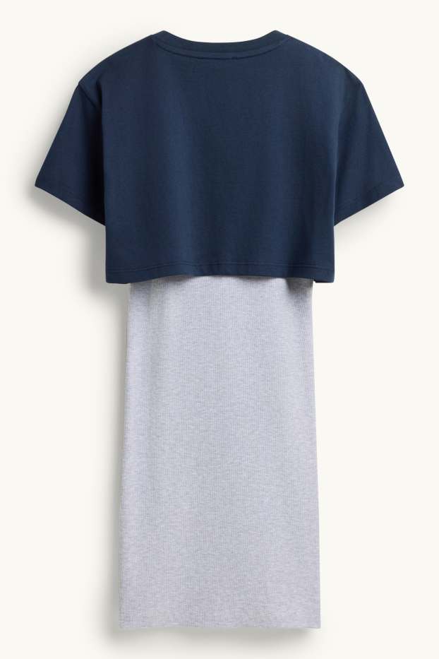 Kinder Mädchen - NYC - Set - Kurzarmshirt und Kleid - 2 teilig - Glanz-Effekt - blau / grau
