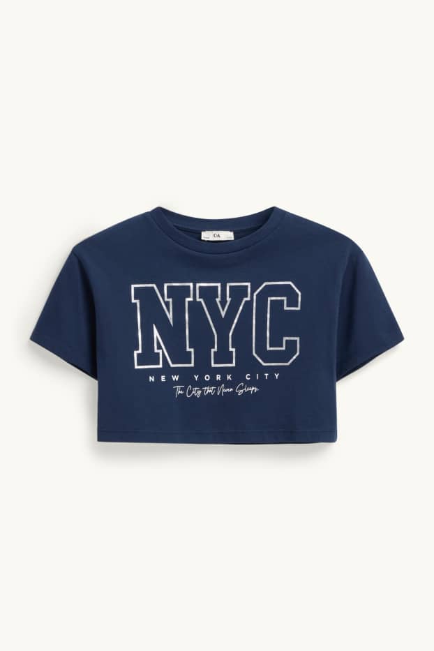 Kinder Mädchen - NYC - Set - Kurzarmshirt und Kleid - 2 teilig - Glanz-Effekt - blau / grau