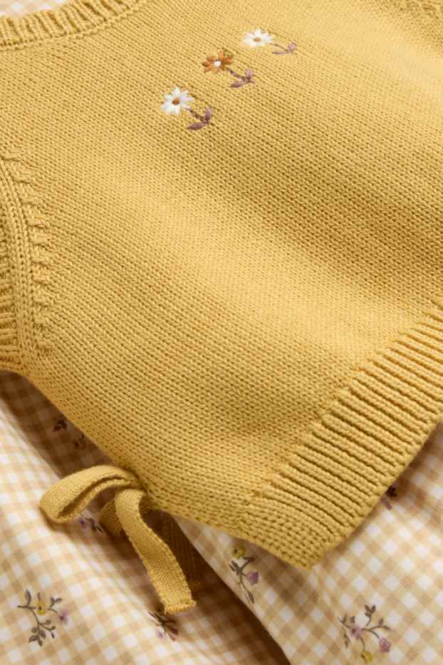Bébés filles - Petites fleurs - tenue bébé - 2 pièces - jaune moutarde