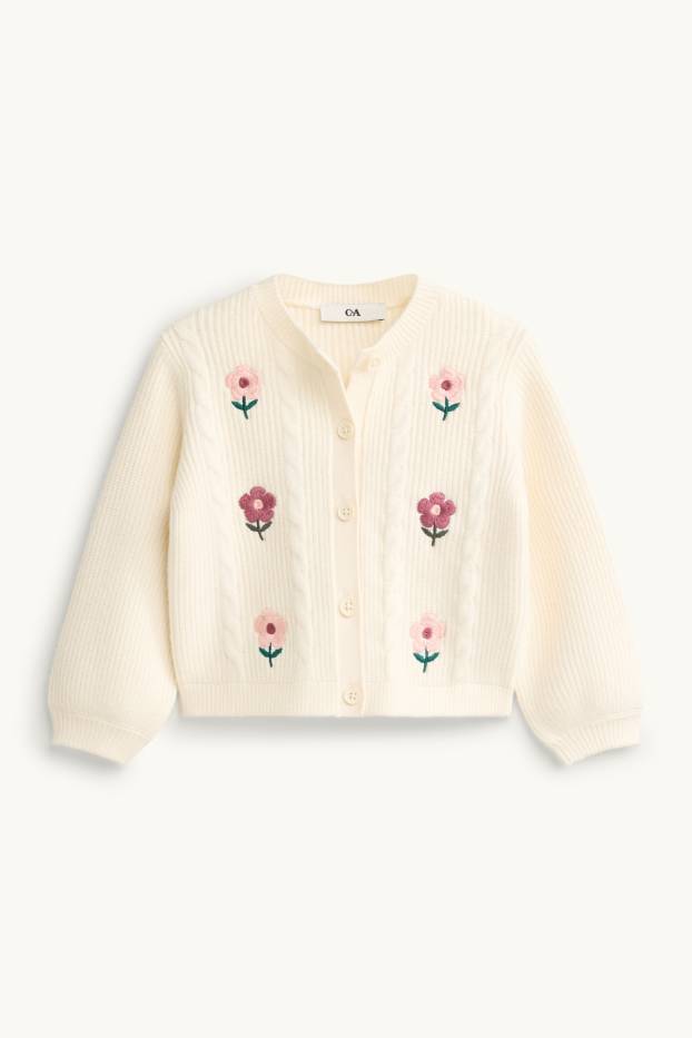 Enfants filles - Fleurs - ensemble - gilet de maille et haut à manches longues - 2 pièces - blanc crème