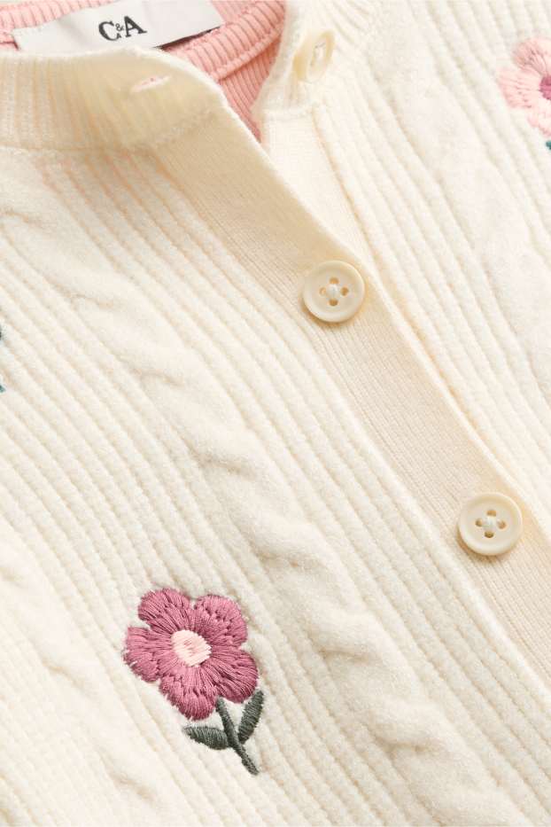 Enfants filles - Fleurs - ensemble - gilet de maille et haut à manches longues - 2 pièces - blanc crème