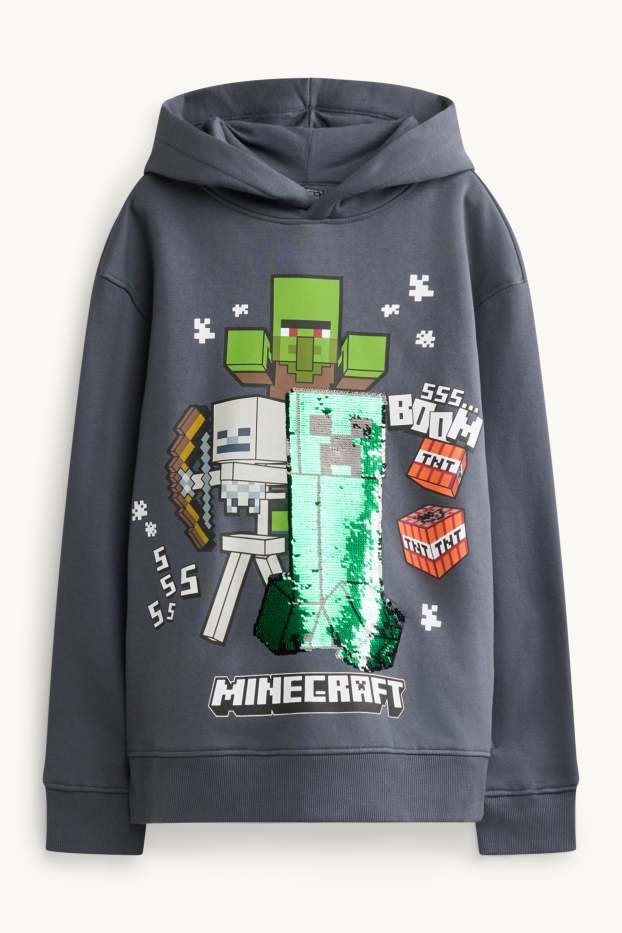 Bambini - Minecraft - felpa con cappuccio - effetto brillante - grigio scuro