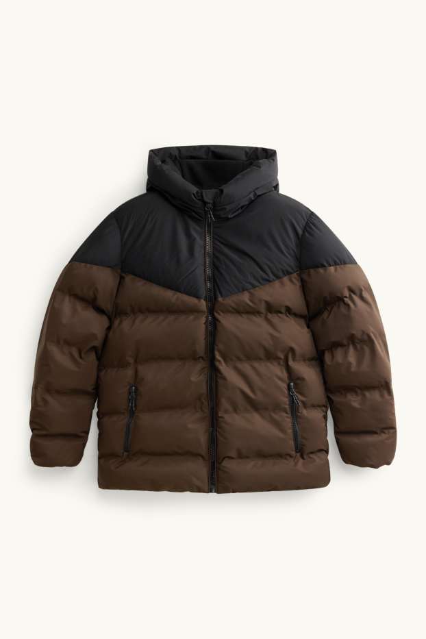 Kinder Buben - Steppjacke mit Kapuze - gefüttert - wasserabweisend - braun / dunkelblau